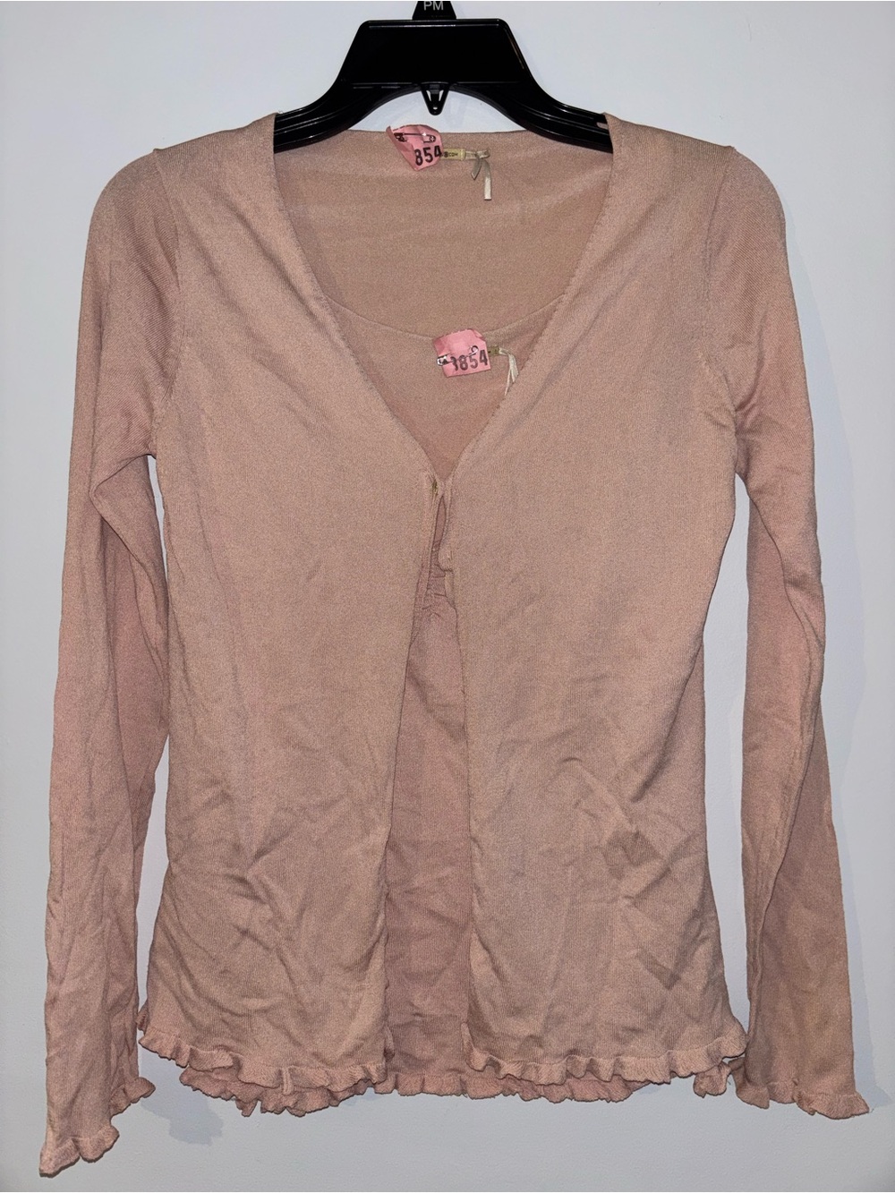Vintage Y2K Max Studio PM Silk Blend Cardigan Tank Set Dusty Pink Lettuce Trim
